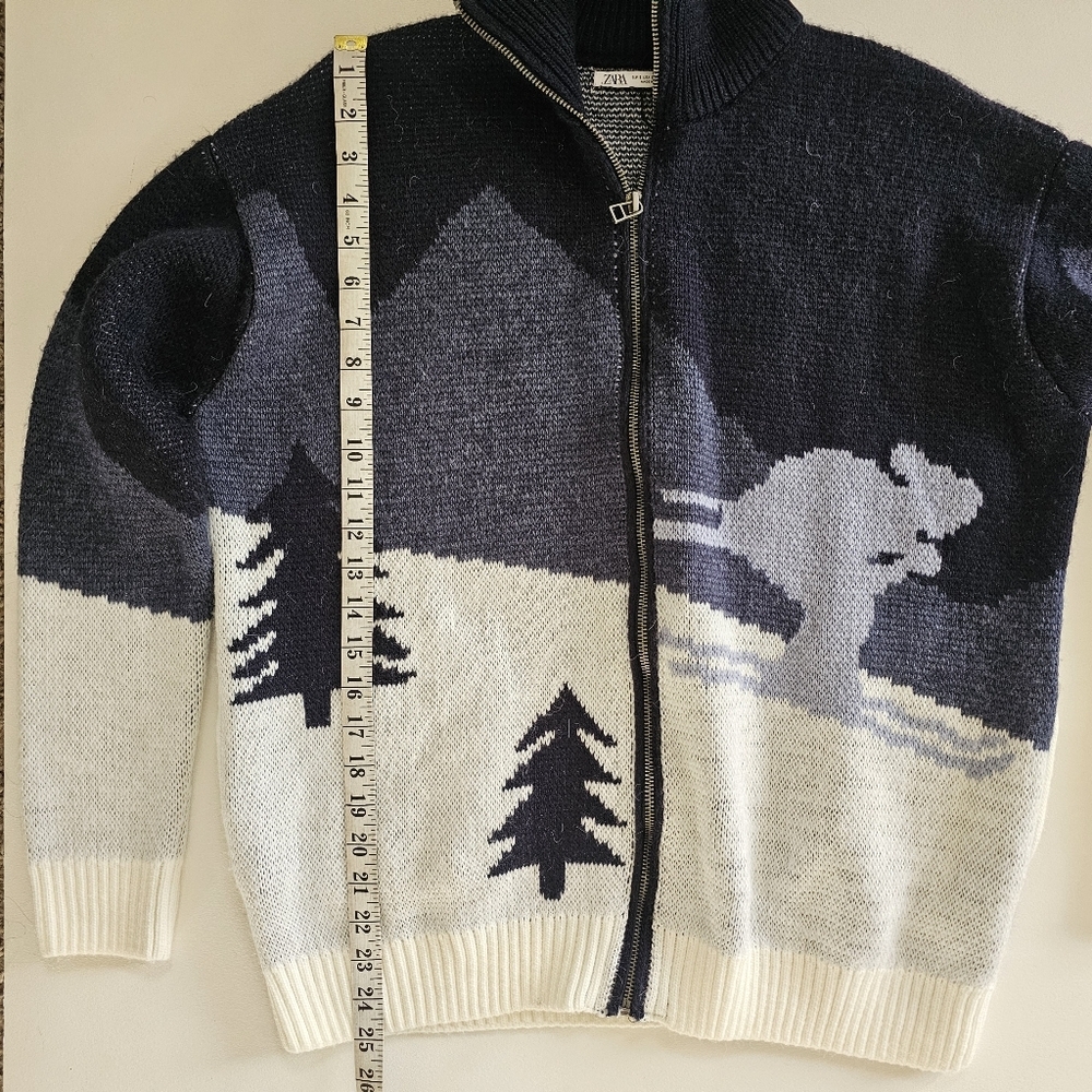 Zara Ski Jacquard Knit Jacket Blue/White Acrylic Knit Sweater Full Zip - Picture 12 of 12